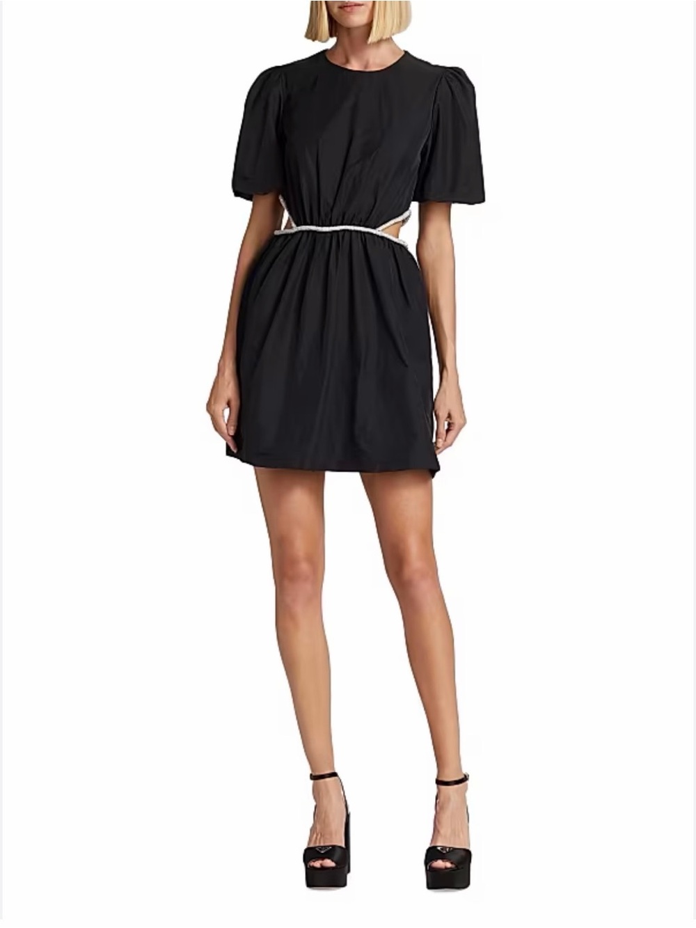 Wayf “Esmeralda” Black Cutout Puff-Sleeve Mini Dress